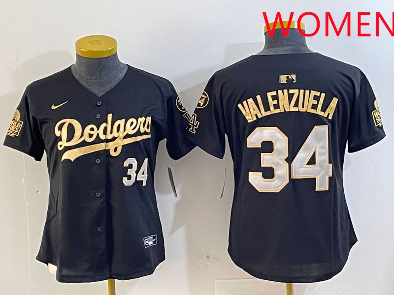 Women Los Angeles Dodgers 34 Valenzuela Black Gold Game 2025 Nike MLB Jersey style 2